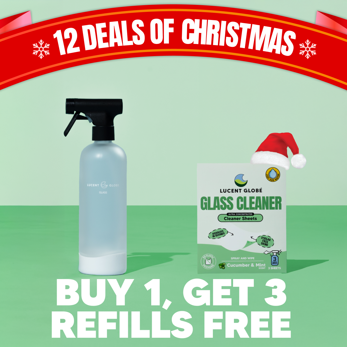 Glass Cleaner Bottle + 3 FREE Refills